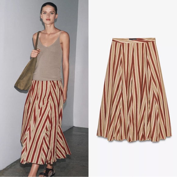 Zara Dresses & Skirts - Zara mid-rise striped midi skirt Size S